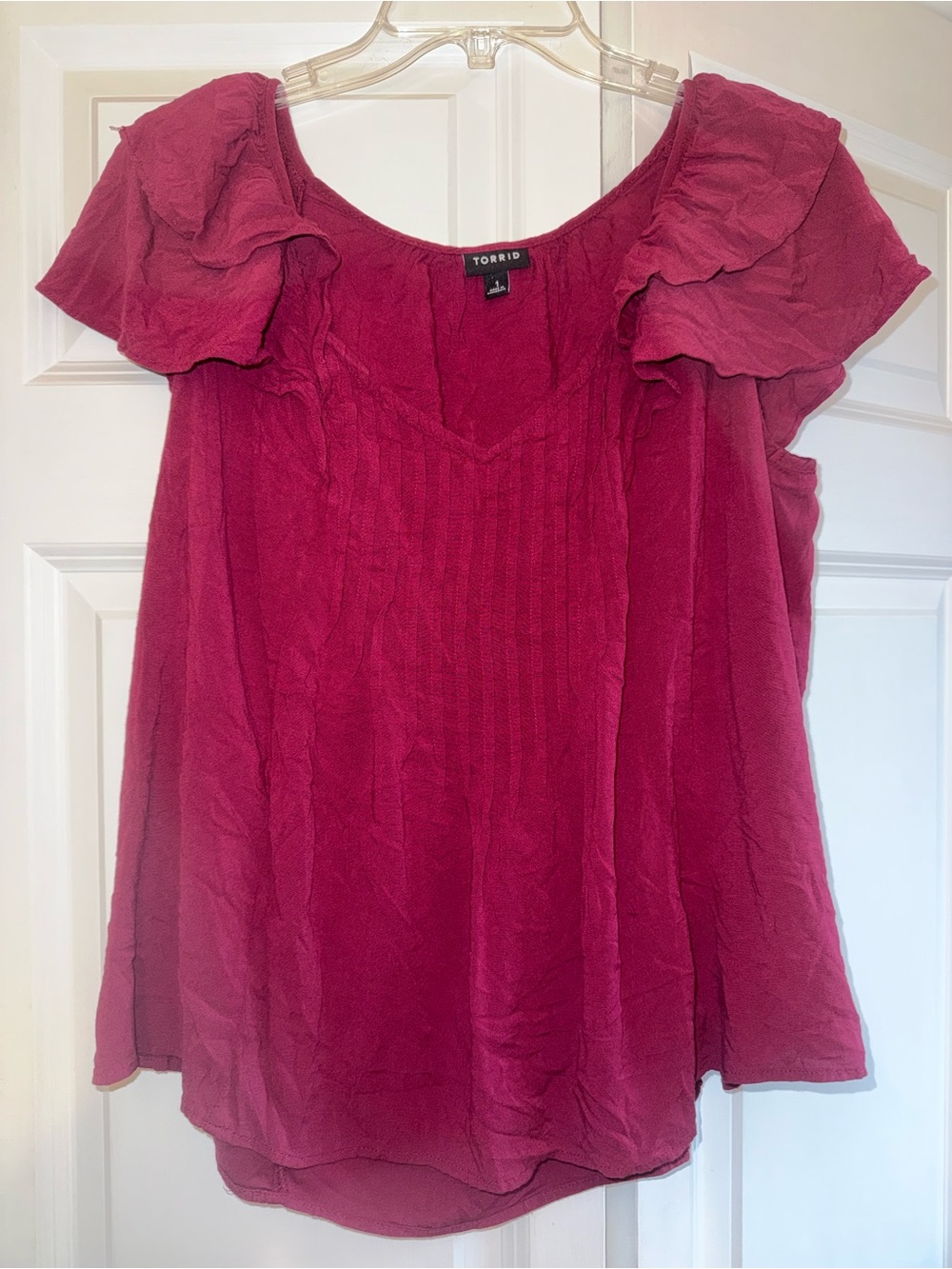 Torrid deep raspberry flutter sleeve V-neck blouse